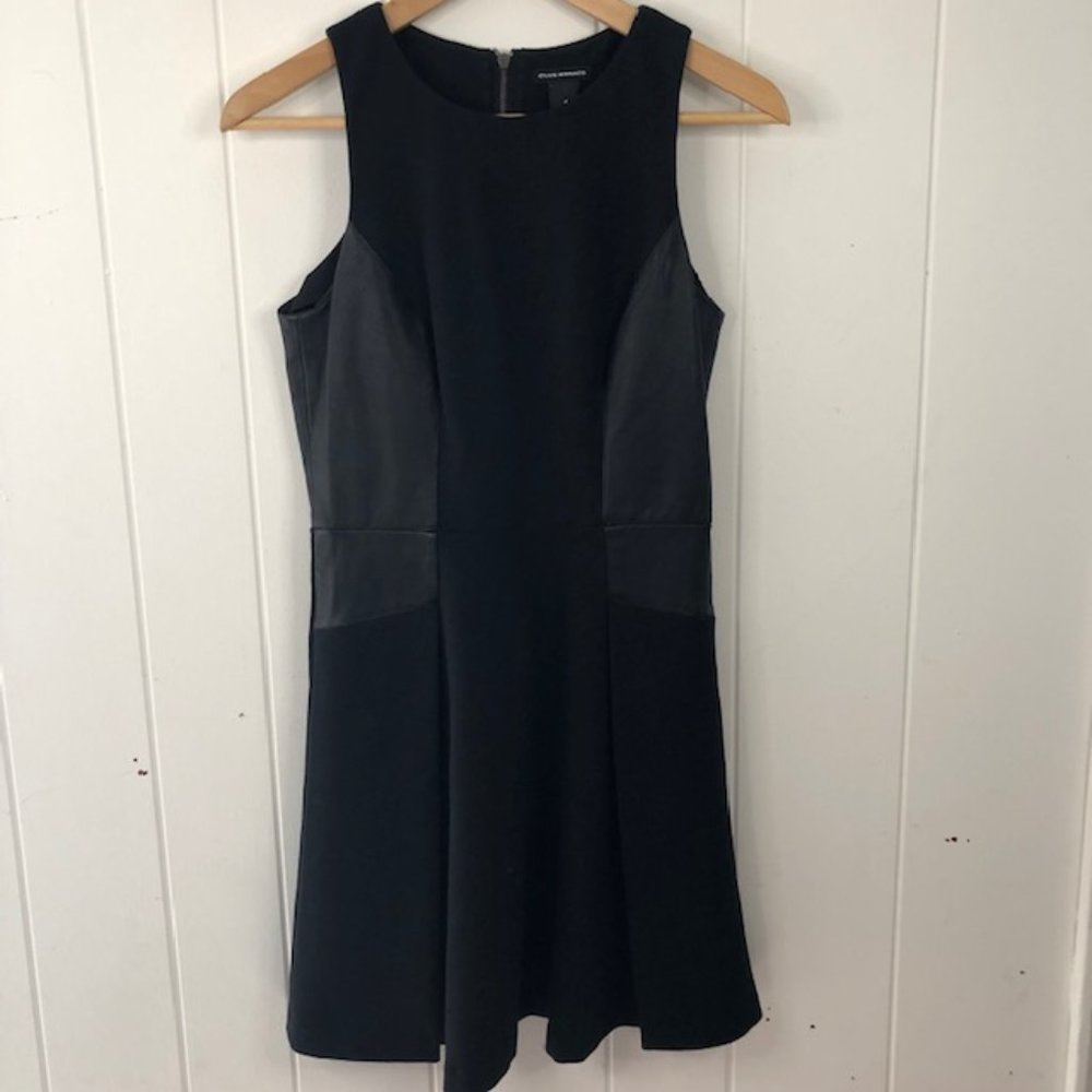 Club Monaco Black Sleeveless Dress with Leather Insets